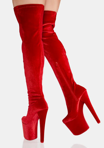 Red Velvet Twerk Platform Boots