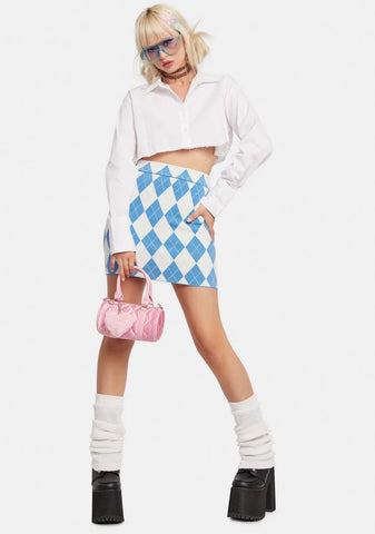 Sky Sleek Stunt Argyle Mini Skirt