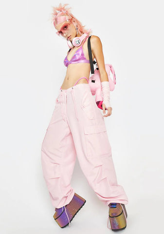 Silky Pink Flap Pocket Cargo Pants