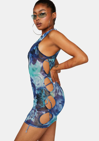 Abstract Floral Blue Ardice Cover Up Dress