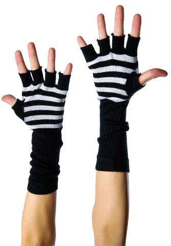 Striped Skelly Fingerless Gloves