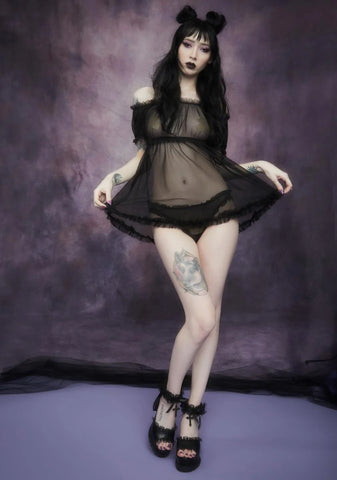 Mist Of Midnight Mesh Babydoll Set