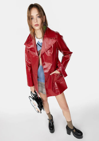 Rendezvous Vegan Leather Trench Coat - Red