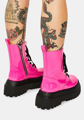 Bubblegum Wishes Patent Combat Boots
