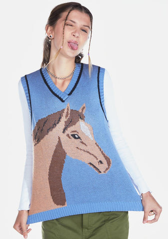 Yay Or Neigh Horse Intarsia Vest