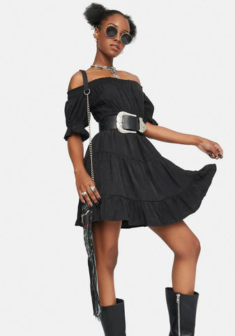 Noir Come Undone Off Shoulder Mini Dress