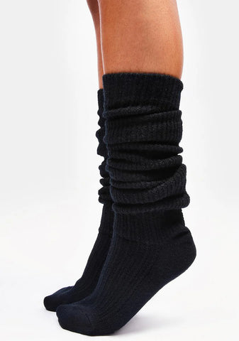 Noir Ribbed Fuzzy Thigh High Socks