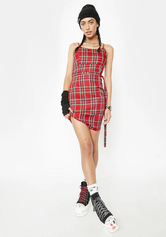 Crimson He's My Baby Plaid Mini Dress