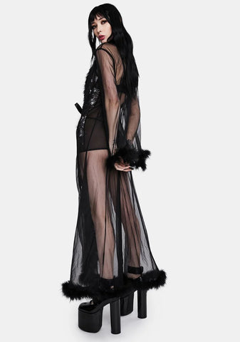Noir Mistress In Marabou Long Robe