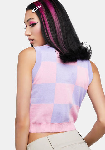 Crochet Flower Crop Knit Vest