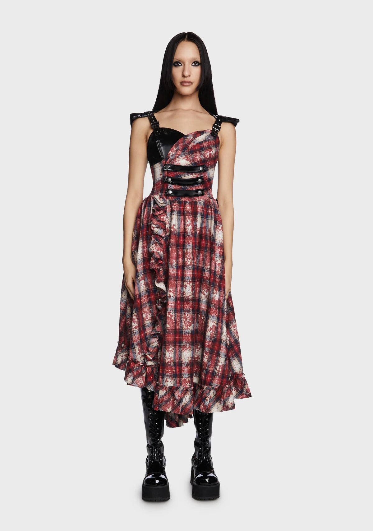 Grunge Ruffle Plaid Dress