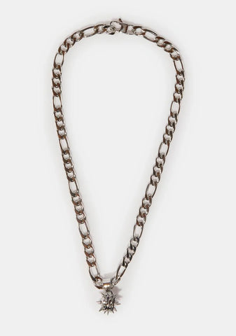 Caged Spike Ball Heavy Figaro Chain Necklace