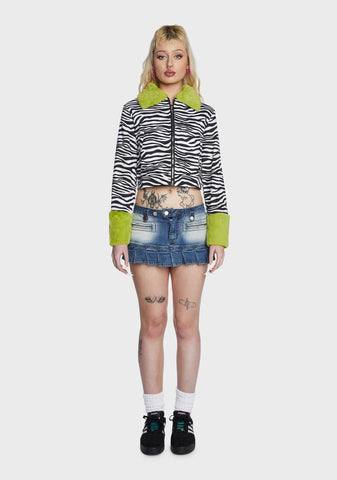 Zebra Print Fur Trim Jacket