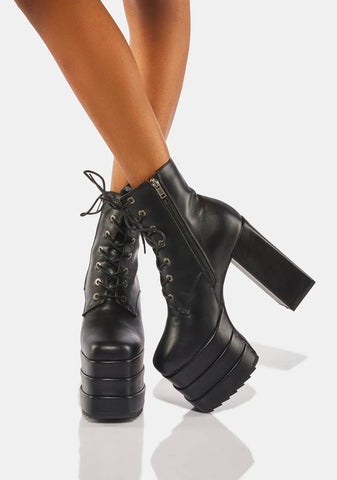 Pink Heart Begging Please Platform Boots