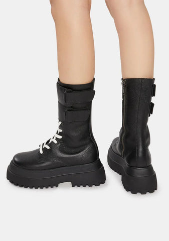 Snare Velcro Strap Leather Combat Boots