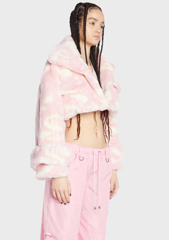 Pink Dick Dollar Faux Fur Crop Jacket