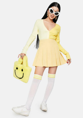 Yellow Pleated Tennis Mini Skirt