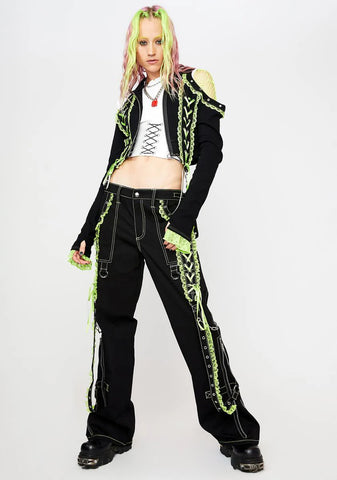 Green Lace Crop Hoodie