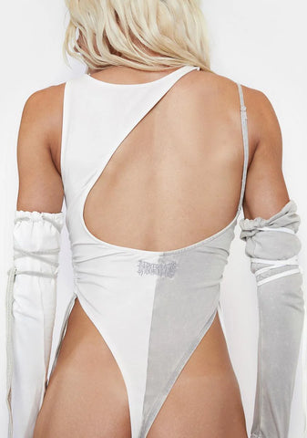 Filter Two-Tone Asymmetric Bodysuit And Gloves Set