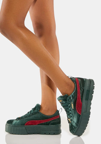 Mayze Green Velvet Platform Sneakers