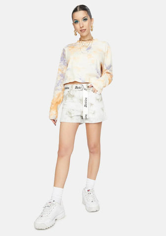 Tie Dye Rolled Hem Belted Shorts