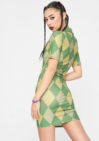 Argyle Print Collared Mini Dress