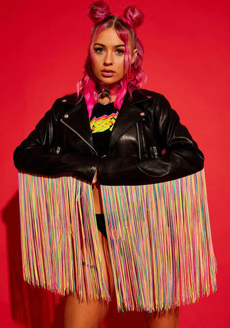 Love Wins Rainbow Fringe Moto Jacket