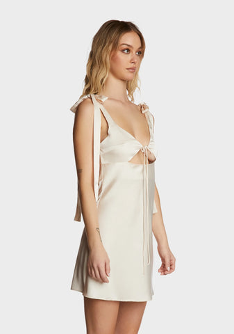 Satin Tie Mini Dress - Ivory