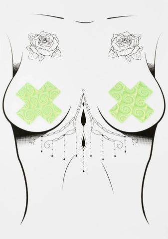 DK X Neva Nude Green Holo Swirl Cross Pasties