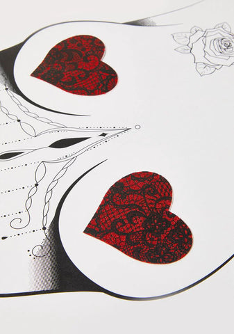 Red Glitter Lace Heart Pasties