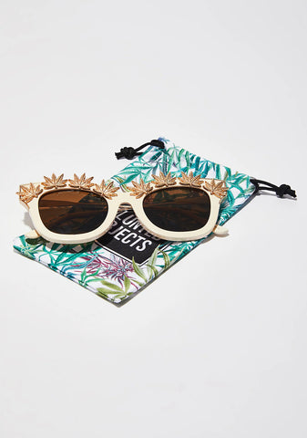 Weed Leaf Embellished Sunglasses
