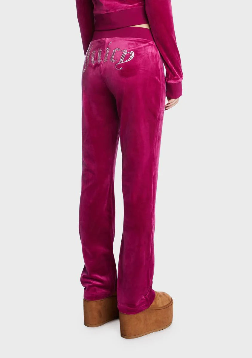 Raspberry Glaze Big Bling Velour Track Pants
