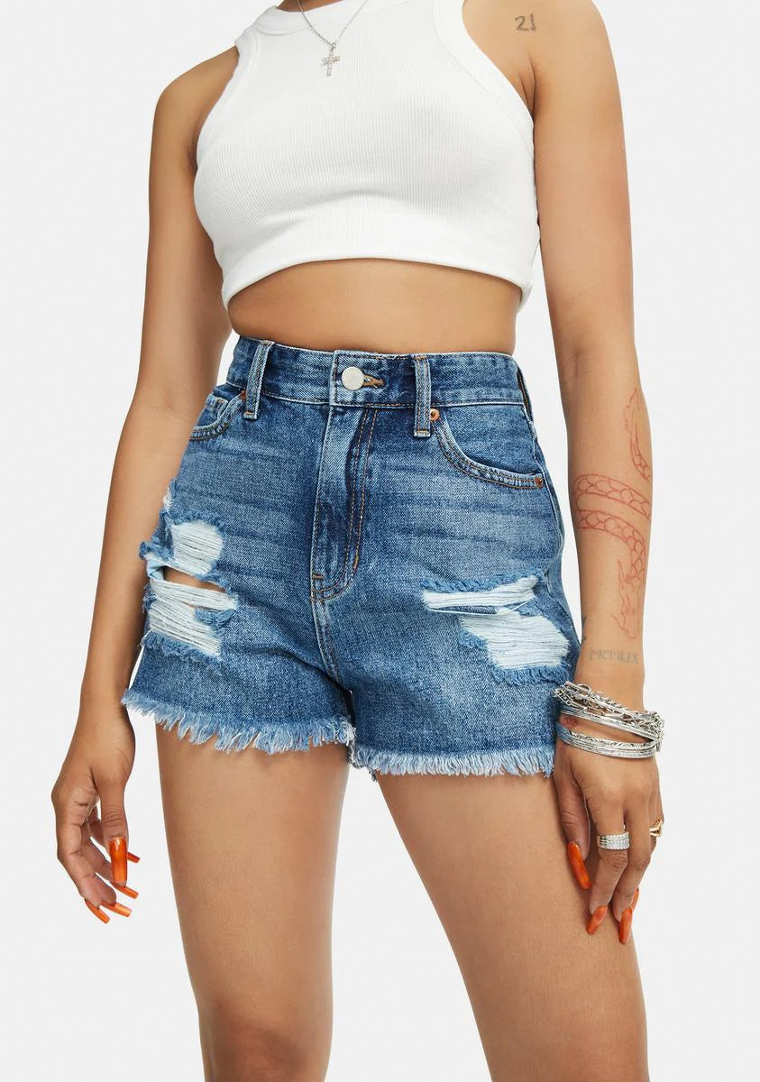 Mid Rise Distressed Jean Shorts