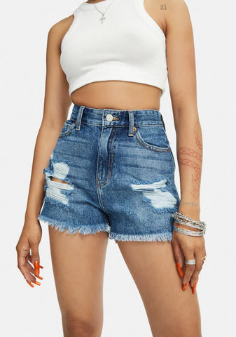 Mid Rise Distressed Jean Shorts