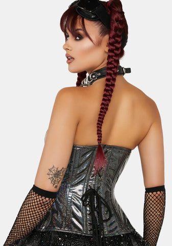 Black Rainbow Glitter Holo Double Steel Boned Waist Cincher Corset