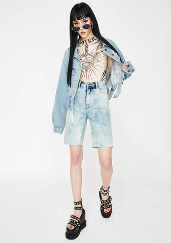 Abrasion Denim Cycling Shorts