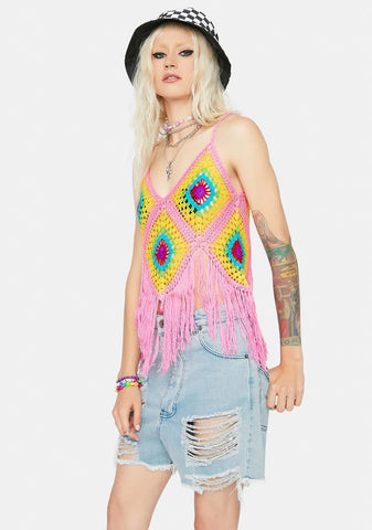 Fields Of Sunlight Crochet Fringe Top
