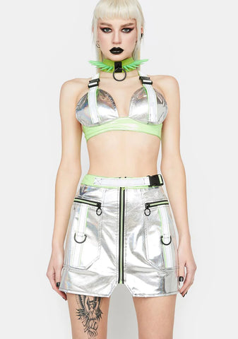 Reflective Buckle Mini Skirt