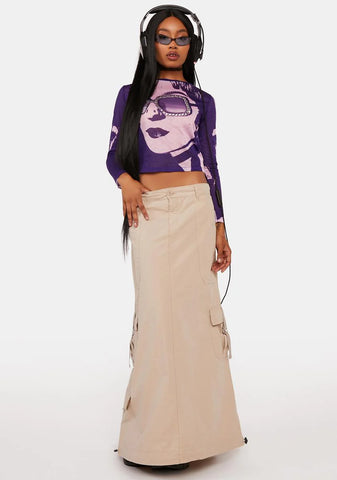 Aria Beige Cargo Maxi Skirt