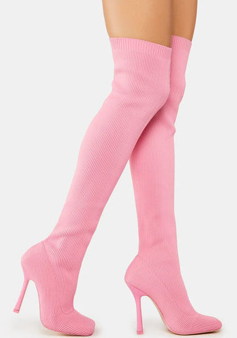 Pink Bubbles Knitted Knee High Boots