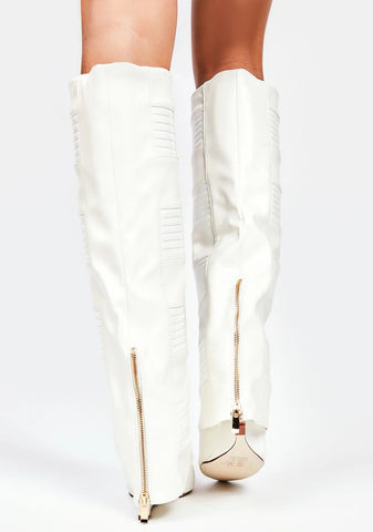White Victoria Wedge Boots