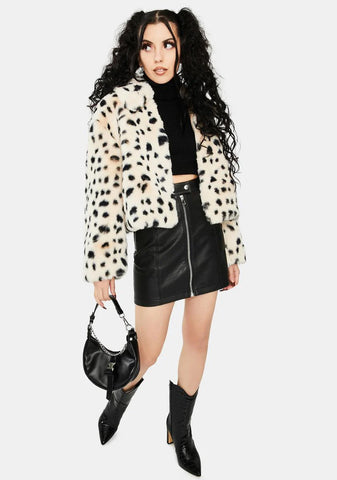 Snow Leopard Faux Fur Bomber