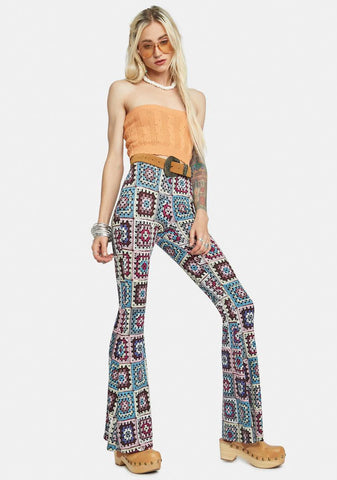 Hippie Paradise Crochet Print Flares