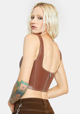 Chocolate Ride Or Die Vegan Leather Bustier