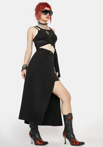 Side Split High Waist Midi Skirt