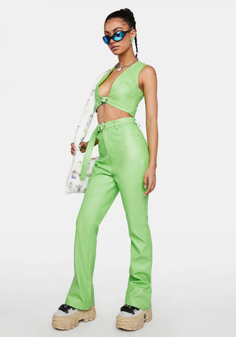 Neon Green Vegan Leather Trousers