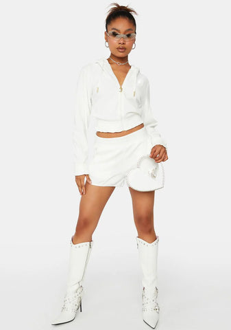 Cream Soda Monogram Cropped Velour Hoodie