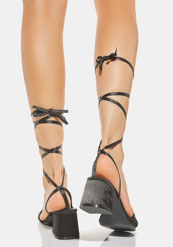 Caught Out Black Satin Block Heels