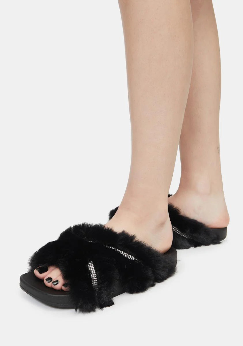 Doing Too Much Faux Fur Slide Sandals