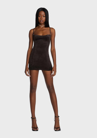Chocolate Starlet Moments Velour Mini Dress